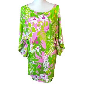 Trina Turk Floral La Palma Coverup Women's Medium Pink Green Tropical Beach